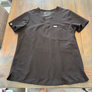 Figs Black V-Neck One Pocket Scrub Top